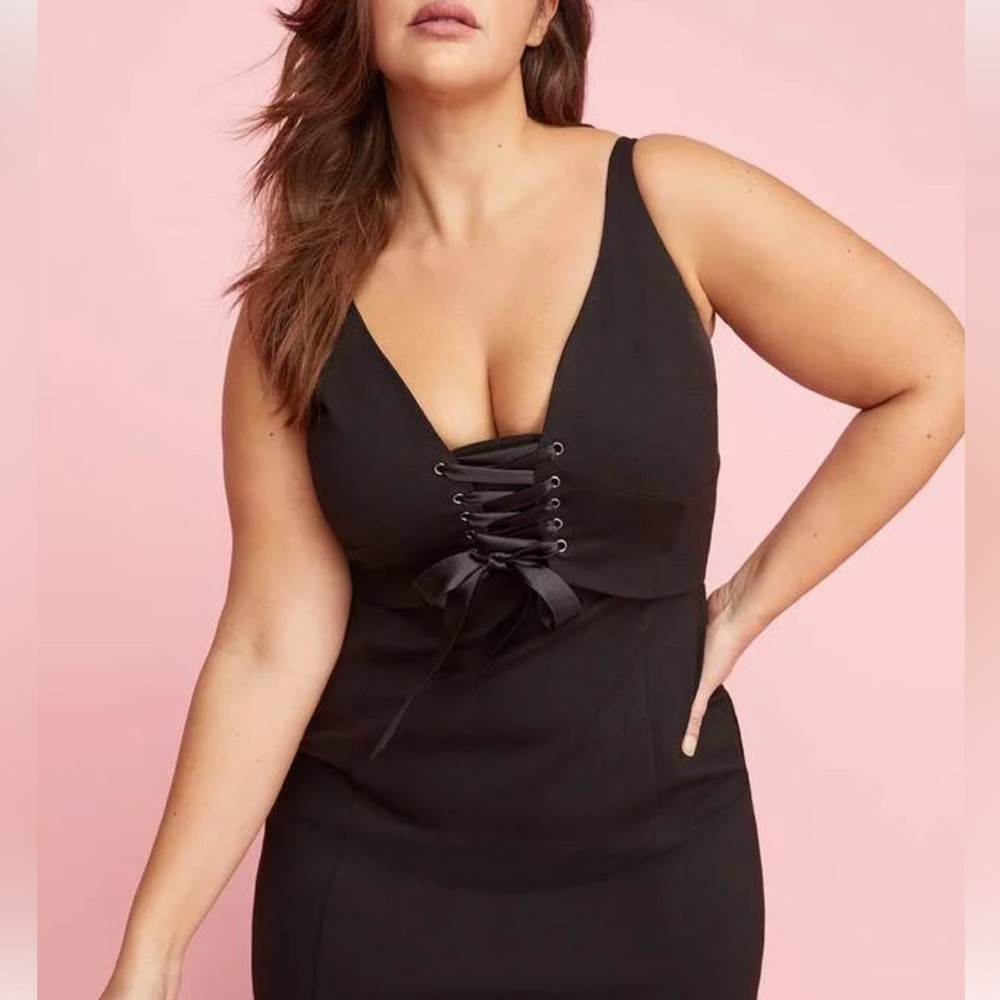 SEXY yet Classy Lane Bryant Black Corset Front Lace-Up Sheath Dress